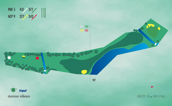 Shema igre luknje 18: par 5, 425 m, HCP 11