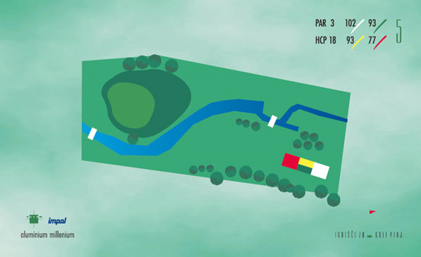 Shema igre luknje 5: par 3, 102 m, HCP 18