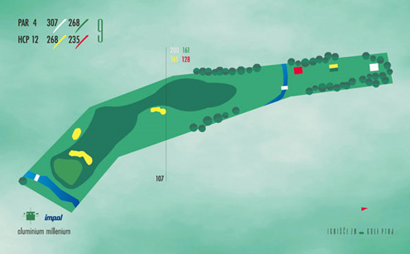 Shema igre luknje 9: par 4, 311 m, HCP 14